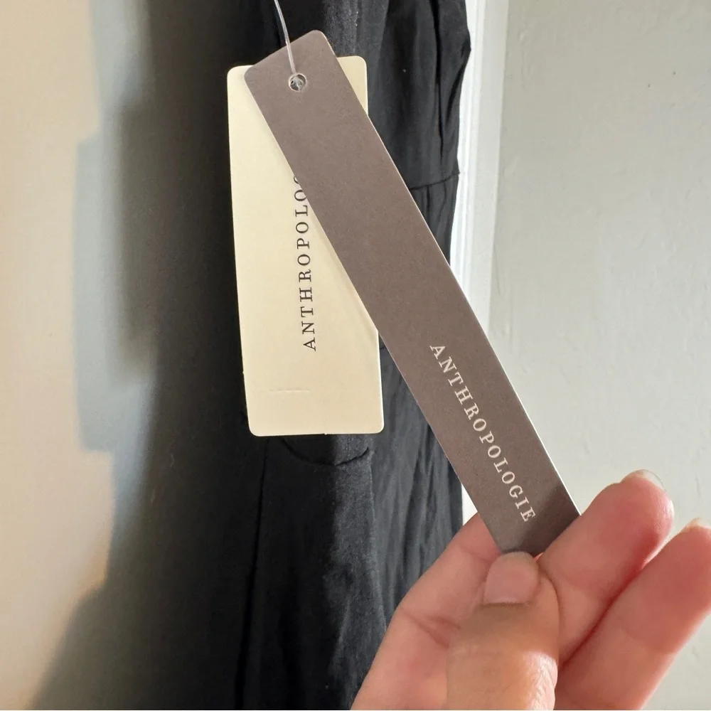 Anthropologie Linen Blend The Blythe Square Neck Tiered Dress Black Small NWT - Picture 8 of 12